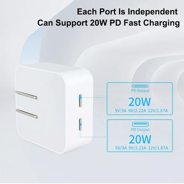 SDC 40W Cift PD USB C Tipi Sarj Aleti iPhone iPad Serisi EU Priz - 3