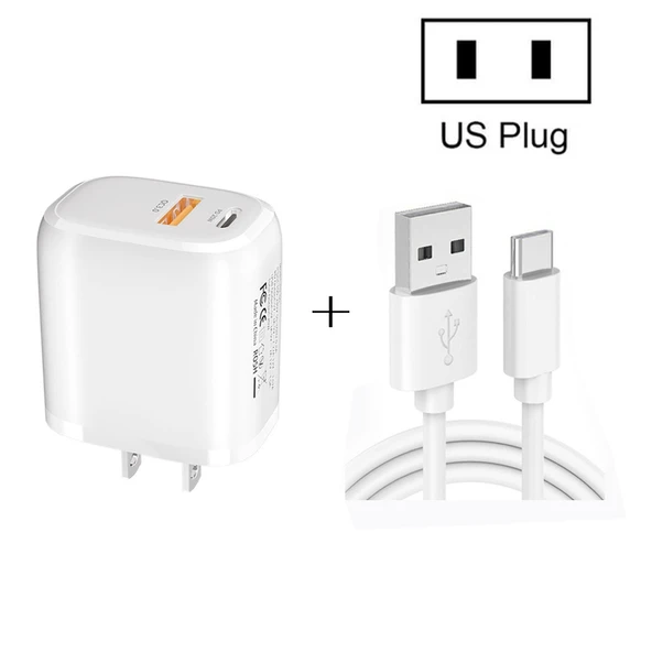 CS 20W Mini Taşınabilir PD3 0 QC3 0 Çift Port Hızlı Şarj Cihazı 3A USB Tip C Veri Kablosu US Priz