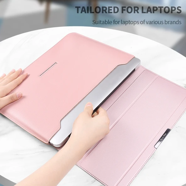 4 in 1 Evrensel Laptop Tutucu Gri PU Deri Suya Dayanikli Koruyucu Bilek Destekli Laptop Çantasi 13 14 Inç - 5