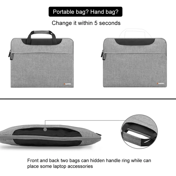 HAWEEL 15-17 Inç Gri Laptop Çantası Macbook Samsung Lenovo Sony Dell Alienware Chuwi Asus Uyumlu - 5