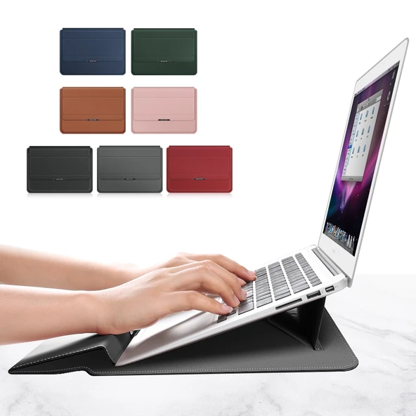4 in 1 Evrensel Laptop Tutucu Siyah PU Deri Suya Dayanikli Koruyucu Bilek Destekli Laptop Cantasi 13 14 Inç - 2