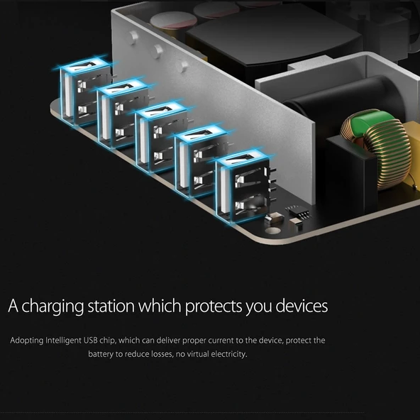 ORICO DUK-5P 40W 5 USB Portlu Akıllı Şarj İstasyonu Telefon ve Tablet Standlı Siyah - 9