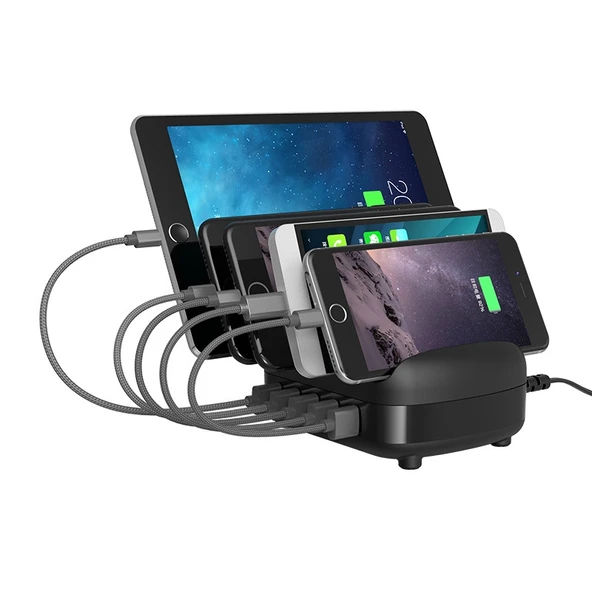 ORICO DUK-5P 40W 5 USB Portlu Akıllı Şarj İstasyonu Telefon ve Tablet Standlı Siyah