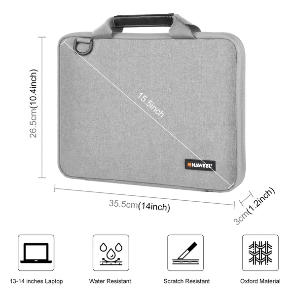 Haweel 13 14 Inç Gri Evrak Çantası Omuz Askılı Laptop Çantası Macbook Lenovo Thinkpad Asus Hp Uyumlu - 4