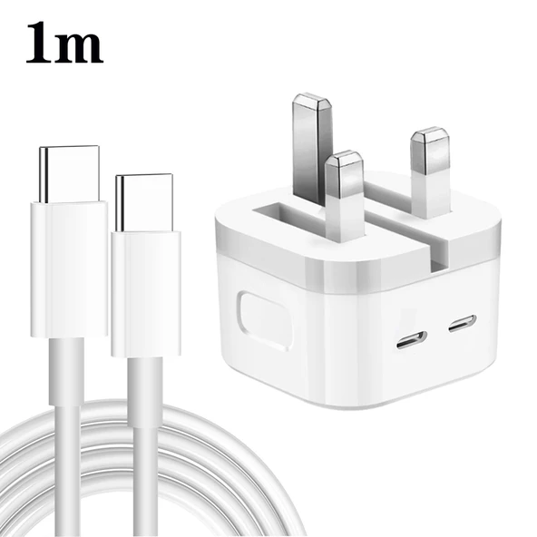 PD 35W Cift USB-C Portlu Sarj Cihazi 1m Tip-C Tip-C Veri Kablosu Ile UK Priz