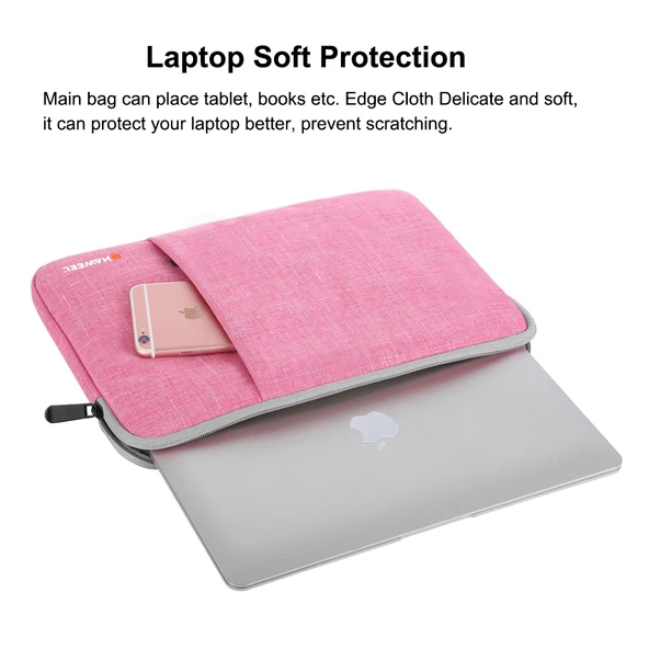 HAWEEL 15 inç Laptop Kılıfı Fermuarlı Çanta Pembe - 8