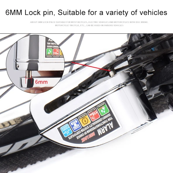 Motosiklet Bisiklet Hırsızlık Önleyici Alarm Disk Fren Kilidi Siyah Kablo ve Çanta - 8