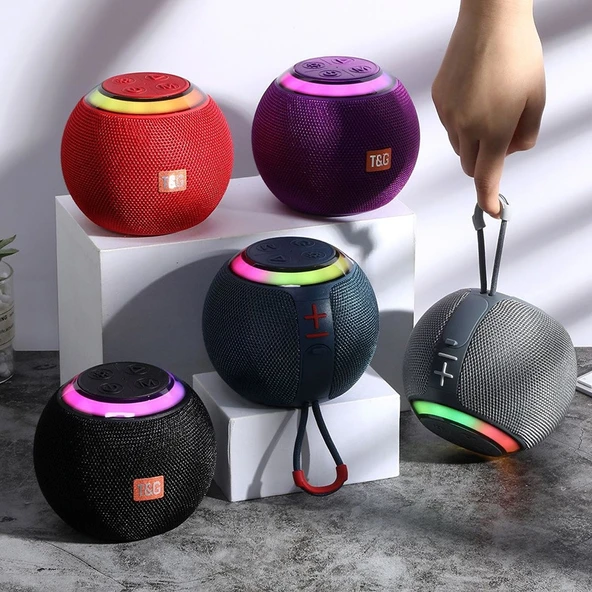 TG683 Mini Taşınabilir Kablosuz Bluetooth Hoparlör Mavi LED Atmosfer Işığı - 2