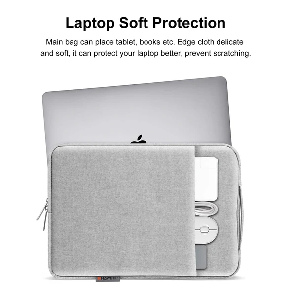 HAWEEL 14-15 Inç Laptop Kılıfı Gri Fermuarlı ve Saplı - 5