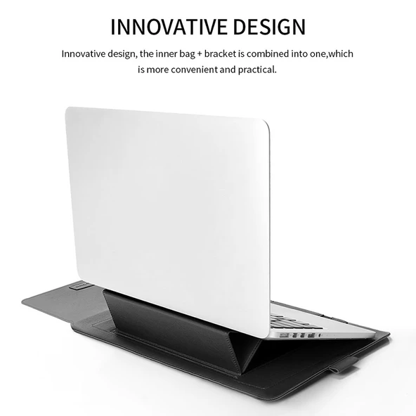 4 in 1 Evrensel Su Geçirmez Kahverengi PU Deri Laptop Kılıfı Seti 13 14 Inç - Tutacak Stand Kalemlik Mouse Şarj Çantası - 6