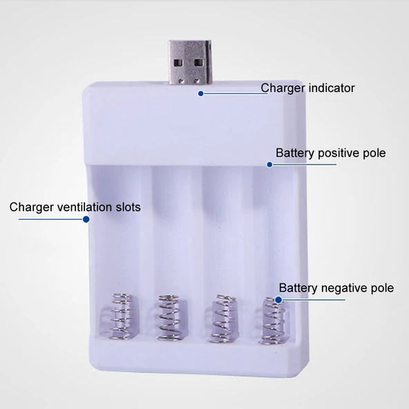 Hızlı USB 4 Yuvalı Şarj Cihazı AA AAA Şarjlı Pil Evrensel Dört Yuvalı Şarj Kutusu Model Direkt Takılabilir - 6