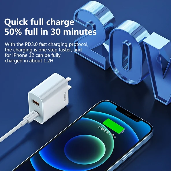REMAX RP U68 20W Hızlı Şarj Cihazı Seti USB ve USB C Çift Arayüz Beyaz US Priz - 4