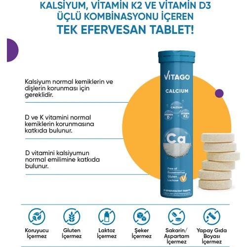 Vıtago Prokalsıyum, Vıtamın D + Vıtamın K2 Iceren 20'Lı Efervesan Tablet - 5