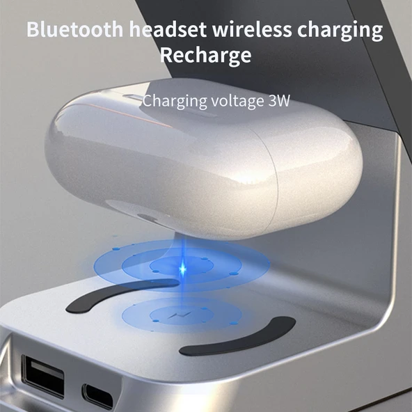 H36 6 in 1 15W Manyetik Kablosuz Şarj Cihazı Dijital Alarm Saatli iPhone AirPods iWatch Uyumlu - 5