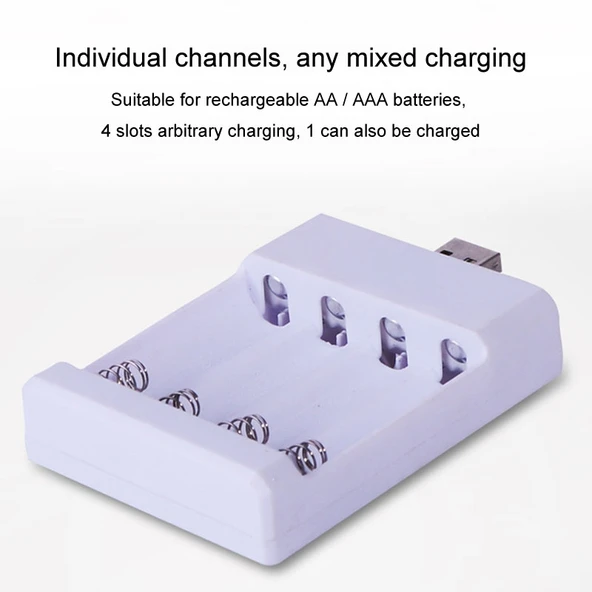 Hızlı USB 4 Yuvalı Şarj Cihazı AA AAA Şarjlı Pil Evrensel Dört Yuvalı Şarj Kutusu Model Direkt Takılabilir - 3