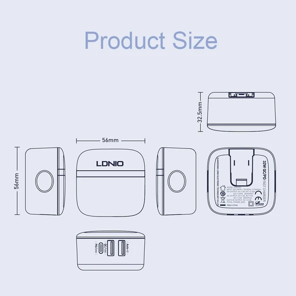 LDNIO A3513Q 32W QC3.0 3 USB Portlu Telefon Adaptoru US Priz Tip C Kablo Ile - 3