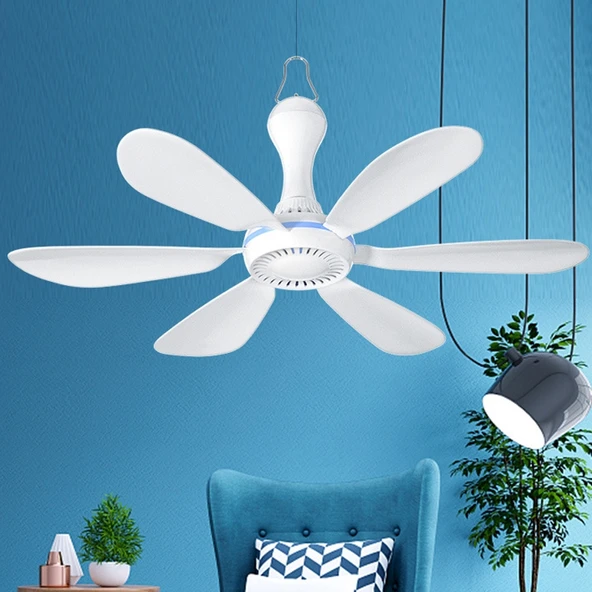 USB Ev Yurdu Sessiz Yüksek Rüzgar Gücü Mini Fan Altı Kanatlı Küçük Tavan Vantilatörü Tekli Model - 4