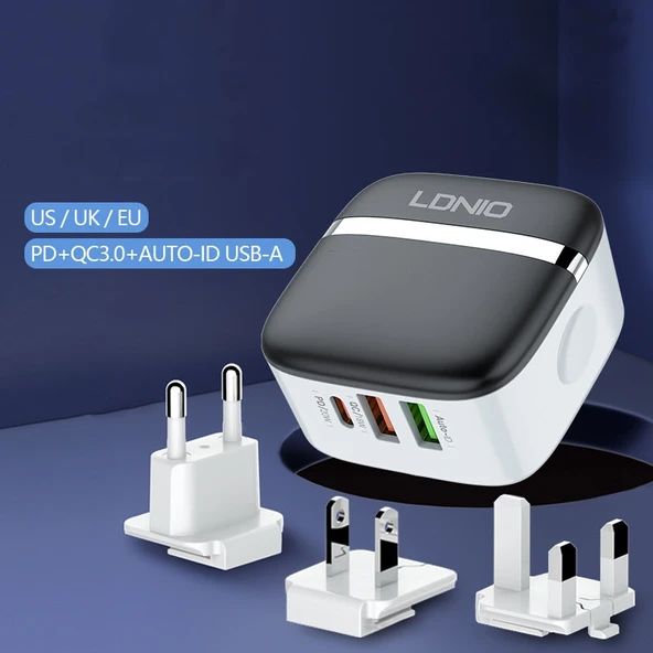 LDNIO A3513Q 32W QC3.0 3 USB Portlu Telefon Adaptoru UK Priz Tip C den 8 Pin Kablo Ile - 2