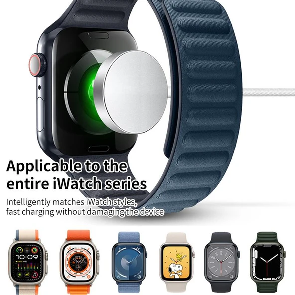 Apple Watch Serisi Uyumlu Alüminyum Alaşımlı Manyetik Kablosuz Şarj Cihazı USB-A Beyaz - 7