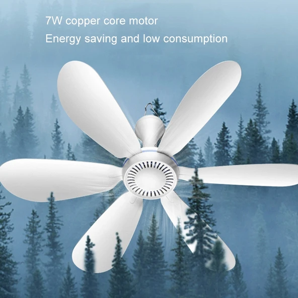 USB Ev Yurdu Sessiz Yüksek Rüzgar Gücü Mini Fan Altı Kanatlı Küçük Tavan Vantilatörü Tekli Model - 6