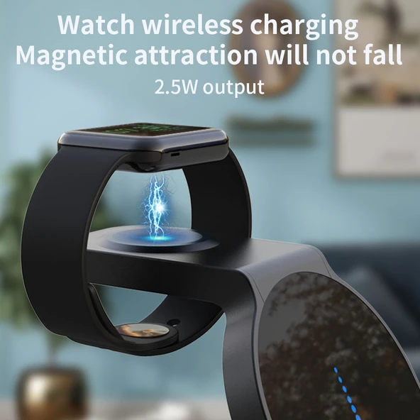 H36 6 in 1 15W Manyetik Kablosuz Şarj Cihazı Dijital Alarm Saatli iPhone AirPods iWatch Uyumlu - 4
