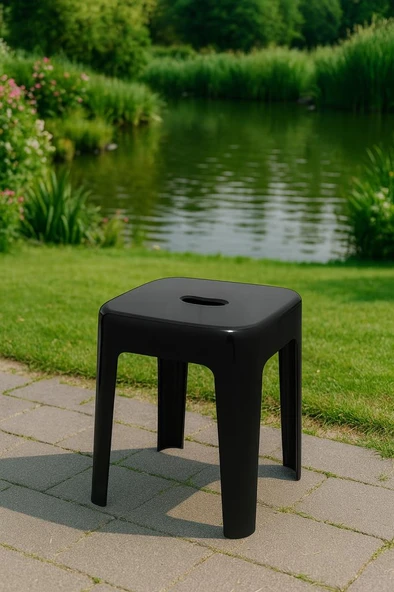 Saban Tabure Sağlam Plastik Kırılmaya Dayanıklı Bahçe, Balkon ,Banyo Siyah - 4