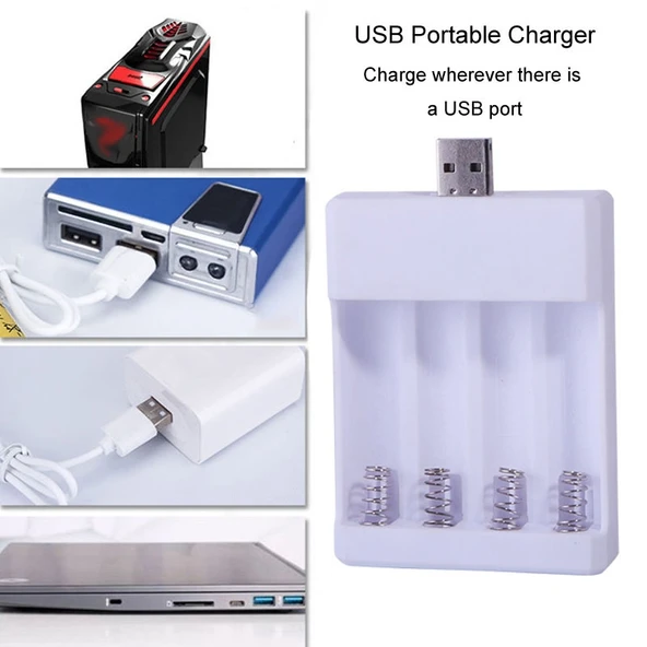 Hızlı USB 4 Yuvalı Şarj Cihazı AA AAA Şarjlı Pil Evrensel Dört Yuvalı Şarj Kutusu Model Direkt Takılabilir - 4