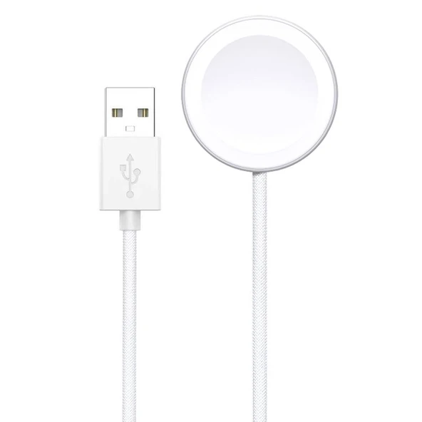 Apple Watch Serisi Uyumlu Alüminyum Alaşımlı Manyetik Kablosuz Şarj Cihazı USB-A Beyaz - 2