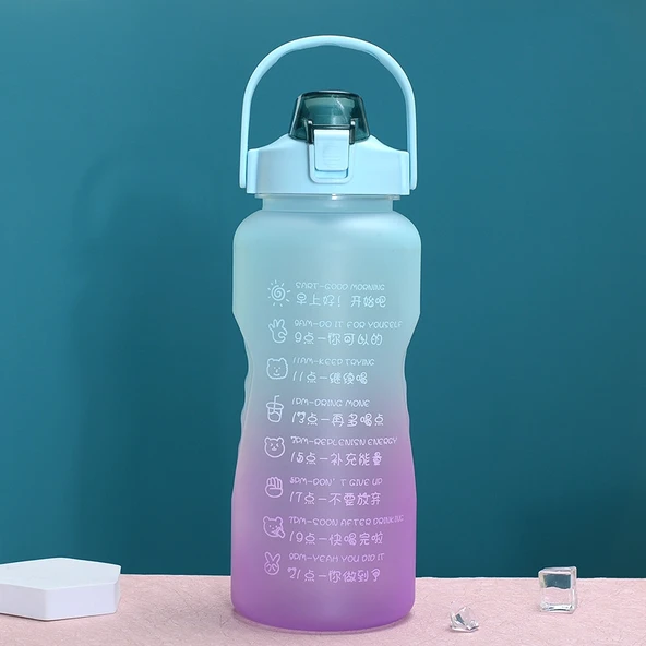 2L Kapasiteli Sporcu Su Şişesi Mavi Mor Degrade - Damlama Önleyici Pipetli Taşınabilir