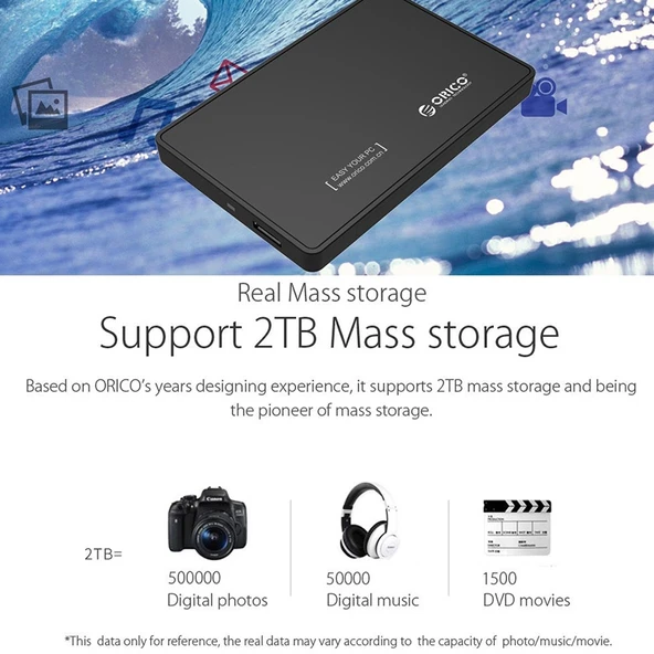 ORICO 2588US3 V1 2.5 Inç USB 3.0 Siyah Harici Sabit Disk Kutusu - 10
