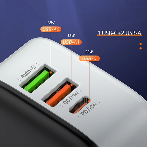 LDNIO A3513Q 32W QC3.0 3 USB Portlu Telefon Adaptoru US Priz Tip C Kablo Ile - 5