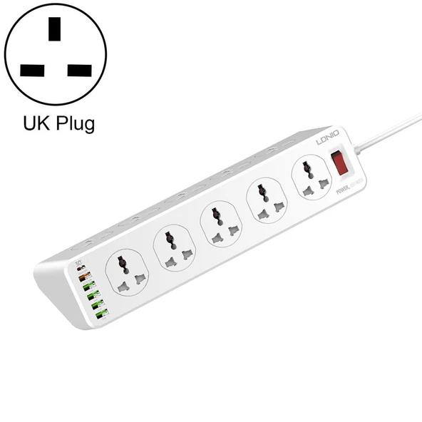LDNIO SC10610 30W 10+6 Port Çok Fonksiyonlu Seyahat Ev Ofis Hızlı Şarj Prizi UK Fiş