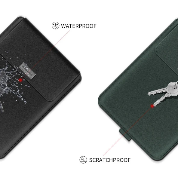 4 in 1 Evrensel Su Geçirmez Kahverengi PU Deri Laptop Kılıfı Seti 13 14 Inç - Tutacak Stand Kalemlik Mouse Şarj Çantası - 9
