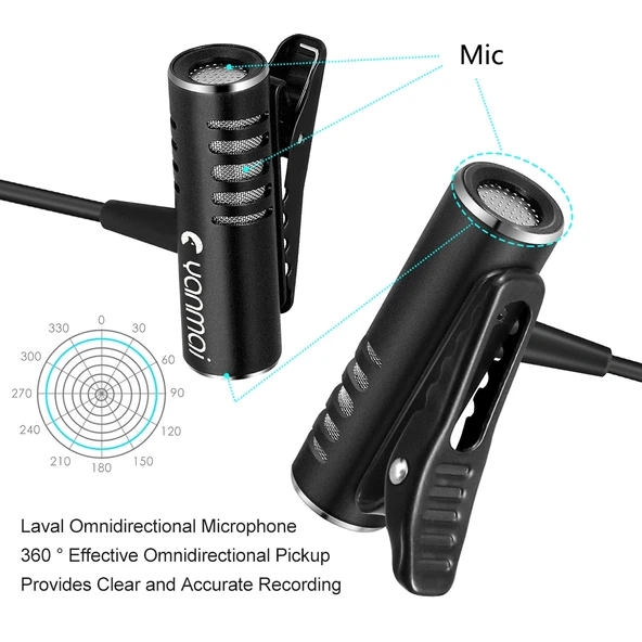 Yanmai R933S Profesyonel Klipsli 3.5mm Jack Lavalier Çok Yönlü Yayın Kondansatör Mikrofon - 5