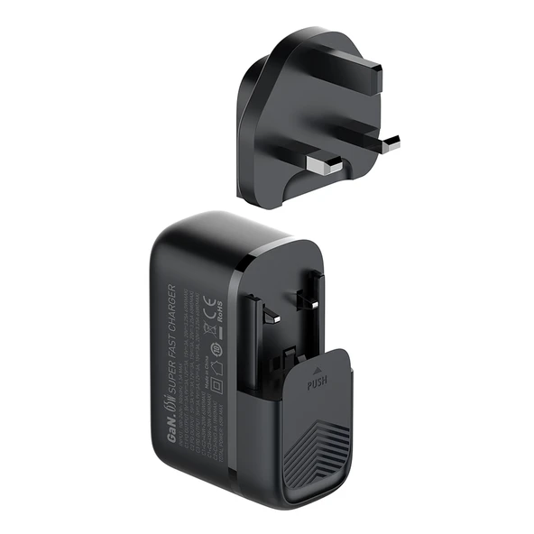 LDNIO Q367 65W GaN 3 Port USB C Hızlı Şarj Cihazı 1m USB C Veri Kablosu UK Priz Siyah - 2