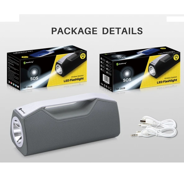 NewRixing NR-2028 Taşınabilir Aydınlatmalı Kablosuz Bluetooth Stereo Hoparlör Gri - 7