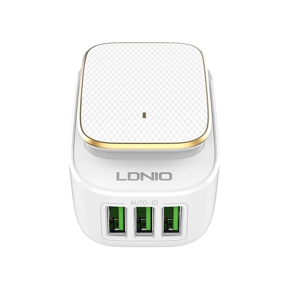 LDNIO A3305 Seyahat Şarj Cihazı 3 USB Portlu 3.4A 8 Pin Veri Kablosu ve Dokunmatik LED Gece Lambası EU Priz - 4