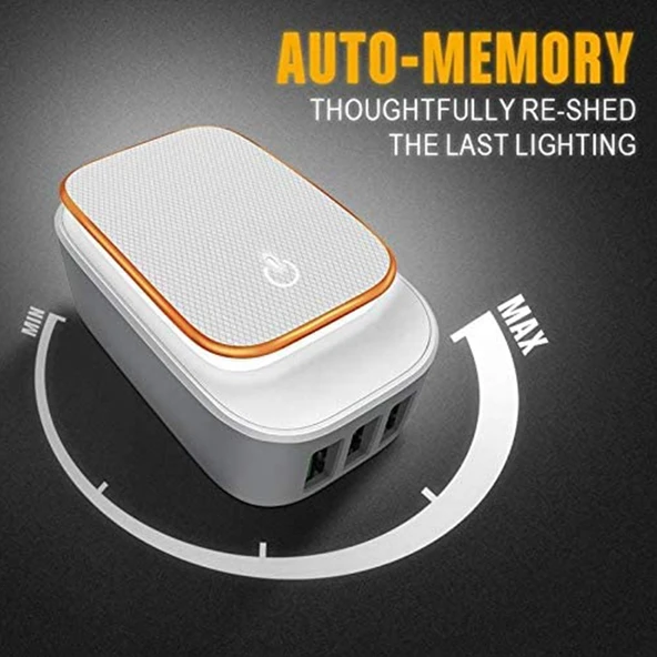 LDNIO A3305 Seyahat Şarj Cihazı 3 USB Portlu 3.4A 8 Pin Veri Kablosu ve Dokunmatik LED Gece Lambası EU Priz - 6