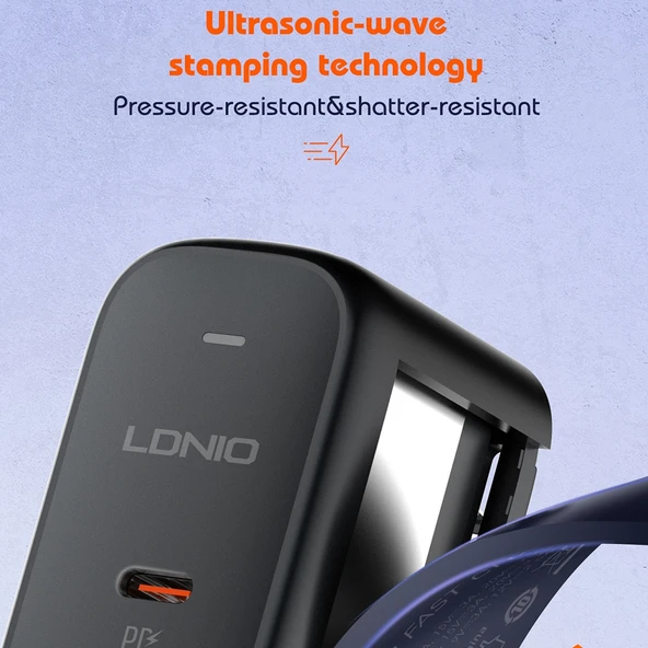 LDNIO Q366 65W USB ve Çift Type-C Portlu Şarj Cihazı 1m USB-C/Type-C Veri Kablosu UK Priz Siyah - 10