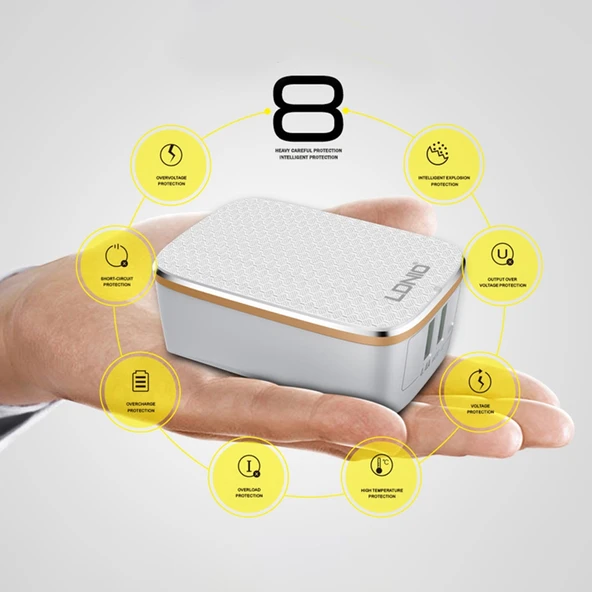 LDNIO A2204 12W Çift USB Portlu Seyahat Şarj Cihazı Type-C USB-C Kablo ile EU Priz - 6