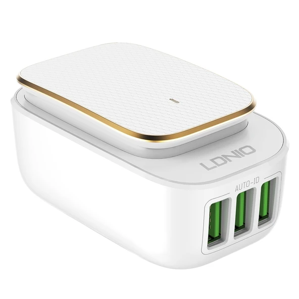 LDNIO A3305 Seyahat Şarj Cihazı 3 USB Portlu 34A Tip C USB C Kablo ve Dokunmatik LED Gece Lambası EU Priz - 3