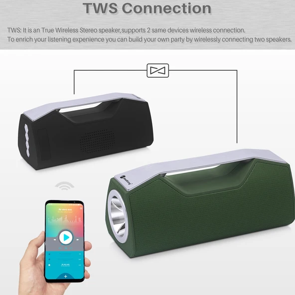NewRixing NR-2028 Taşınabilir Aydınlatmalı Kablosuz Bluetooth Stereo Hoparlör Gri - 6