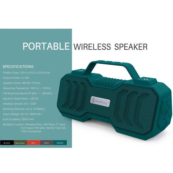 NewRixing NR-4500 Taşınabilir Kablosuz Bluetooth Stereo Hoparlör Siyah TWS ve FM Özellikli - 4