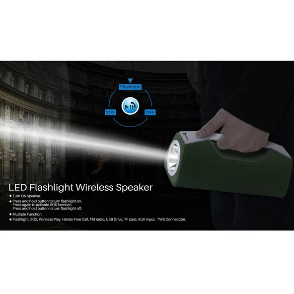 NewRixing NR-2028 Taşınabilir Aydınlatmalı Kablosuz Bluetooth Stereo Hoparlör Gri - 5