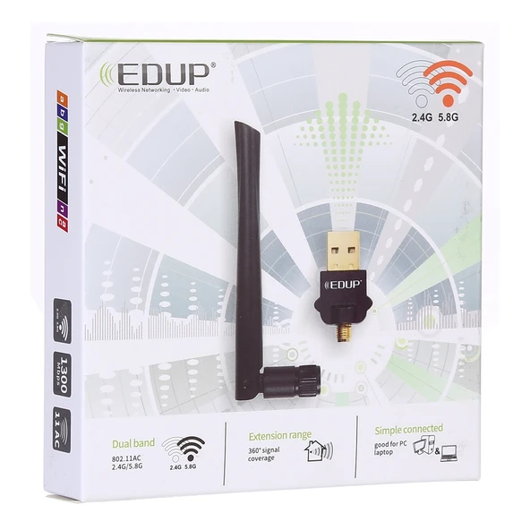EDUP EP-AC1669 AC1300Mbps Cift Bant USB Wifi Adaptoru 2dbi Antenli - 7