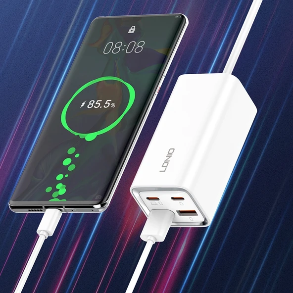 LDNIO A4610C PD65W Hızlı Şarj Cihazı Çift USB-C ve Çift USB Beyaz 1.5m Kablo EU Priz - 6