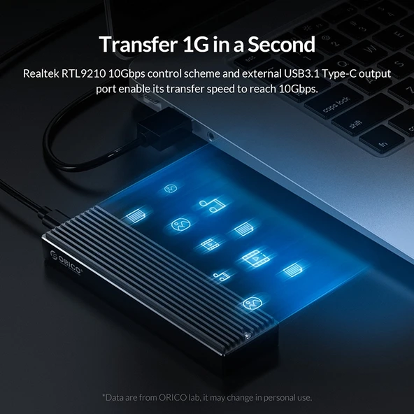 ORICO M2PV-C3 M2 NVMe SSD Kutu Siyah Alüminyum USB3.1 Gen2 Type-C - 7