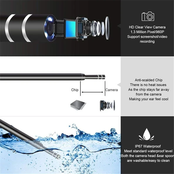 3 in 1 USB HD Dijital Muayene Otoskop Kulak Tipi Dijital Endoskop Kulak Kiri Temizleyici - 6