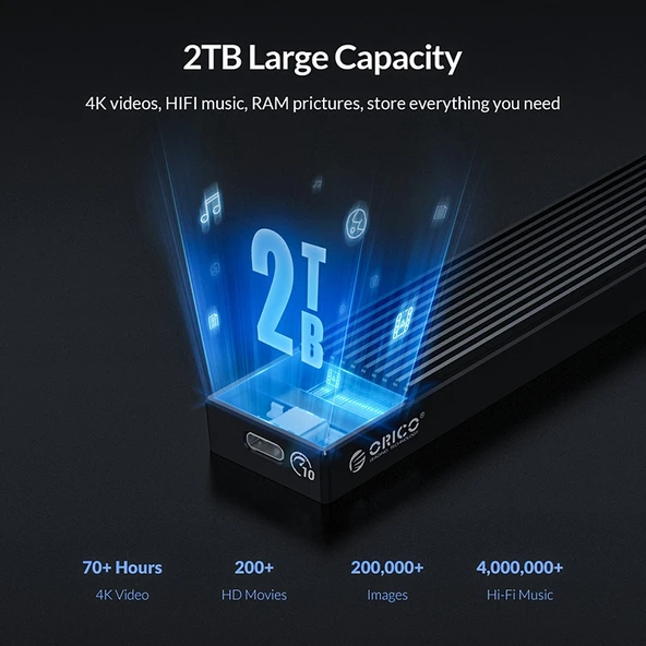 ORICO M2PV-C3 M2 NVMe SSD Kutu Siyah Alüminyum USB3.1 Gen2 Type-C - 8