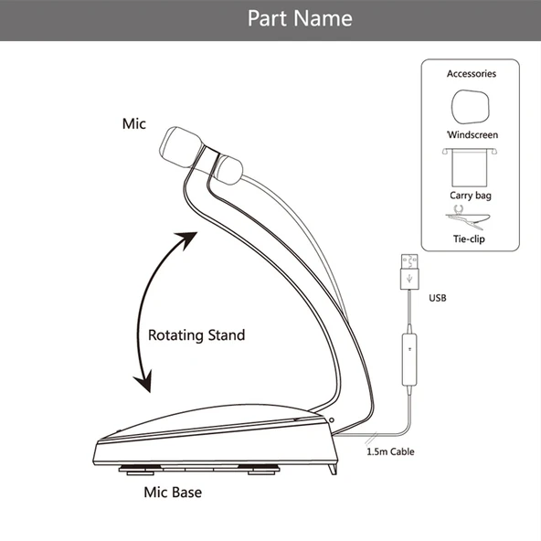 Yanmai SF-911B USB 2.0 Profesyonel Kondansatör Ses Kayıt Mikrofonu Siyah 1.5m Kablo ve Sabit Standlı PC Mac Uyumlu - 11